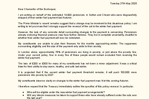 Luke Taylor's Winter Fuel Letter